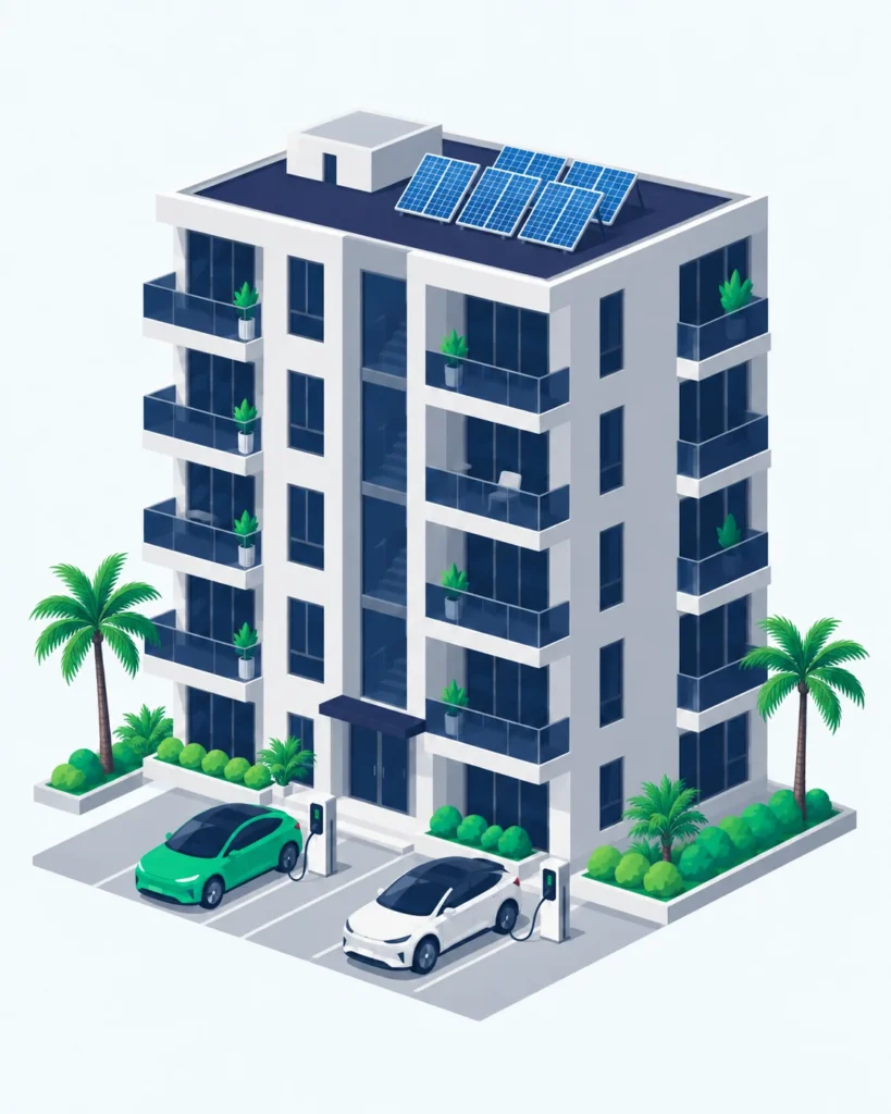 Illustration of EV charging at a condominium